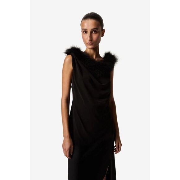Coperni Feather Boa Jersey Midi Dress in Black 42 New Womens Backless - Picture 16 of 16
